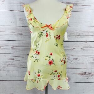 L.A. Intimates yellow floral silky ruffle negligee slip